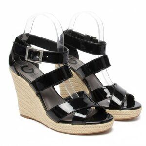 G by Guess Sandals Black Patent Leather Wedge Rope Heels Womens Size 8M
